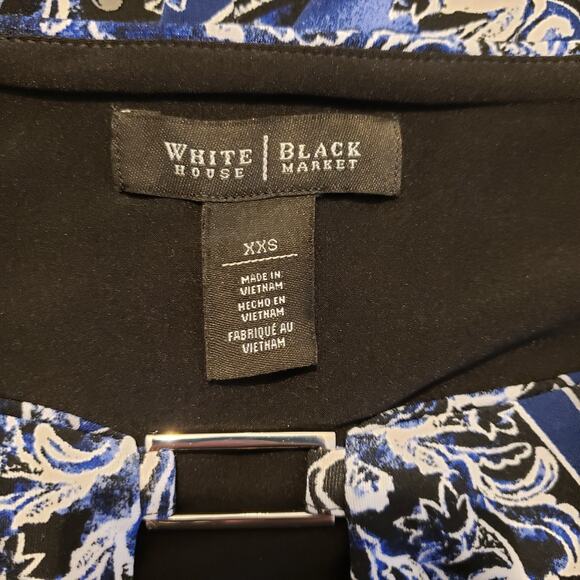 White House Black Market Damask Black Blue Dress w Silver Accents Size XXS - Picture 7 of 7